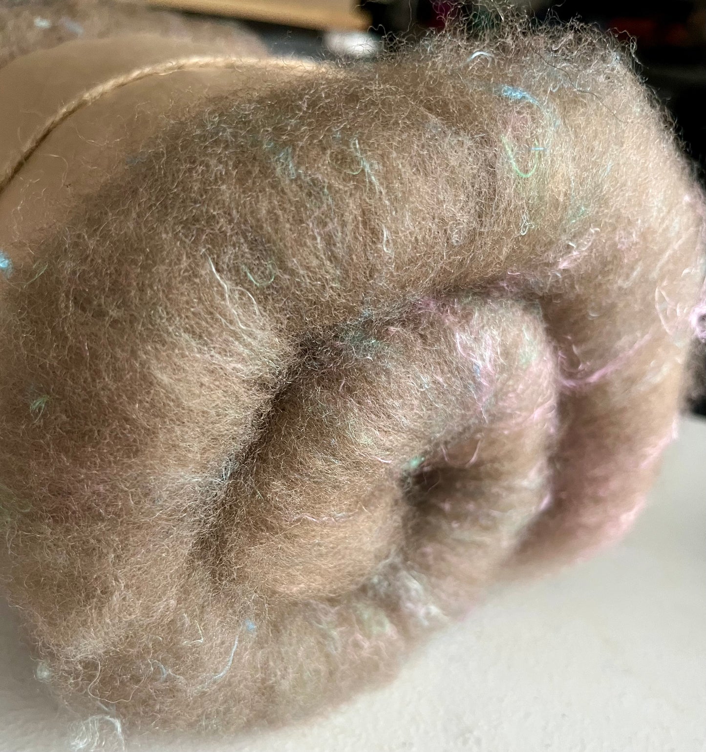 Natural Light Brown with silk Batt - Hand processed Haunui
