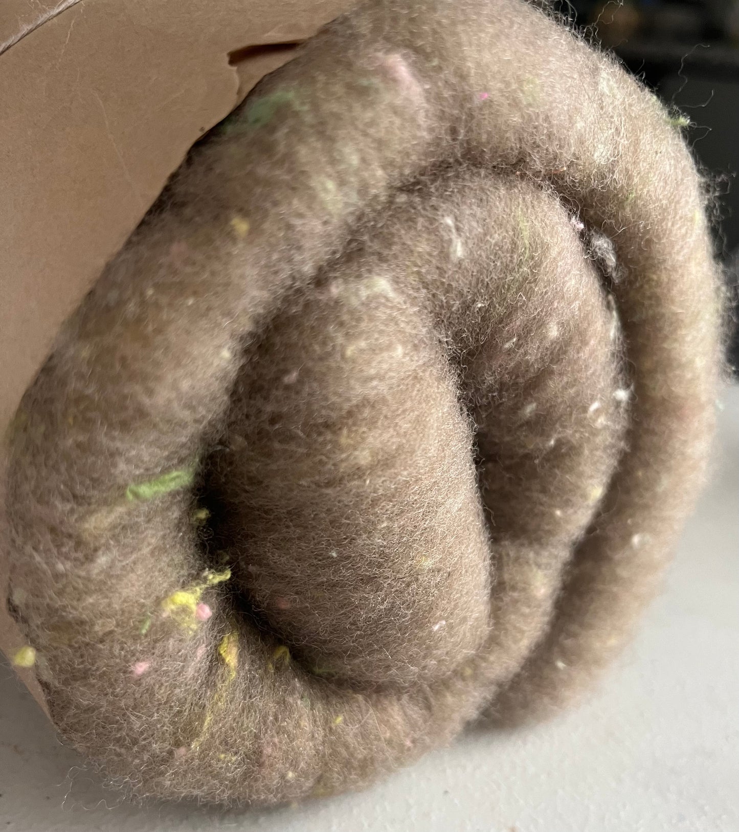 Natural Oatmeal with silk neps Batt - Hand processed Haunui