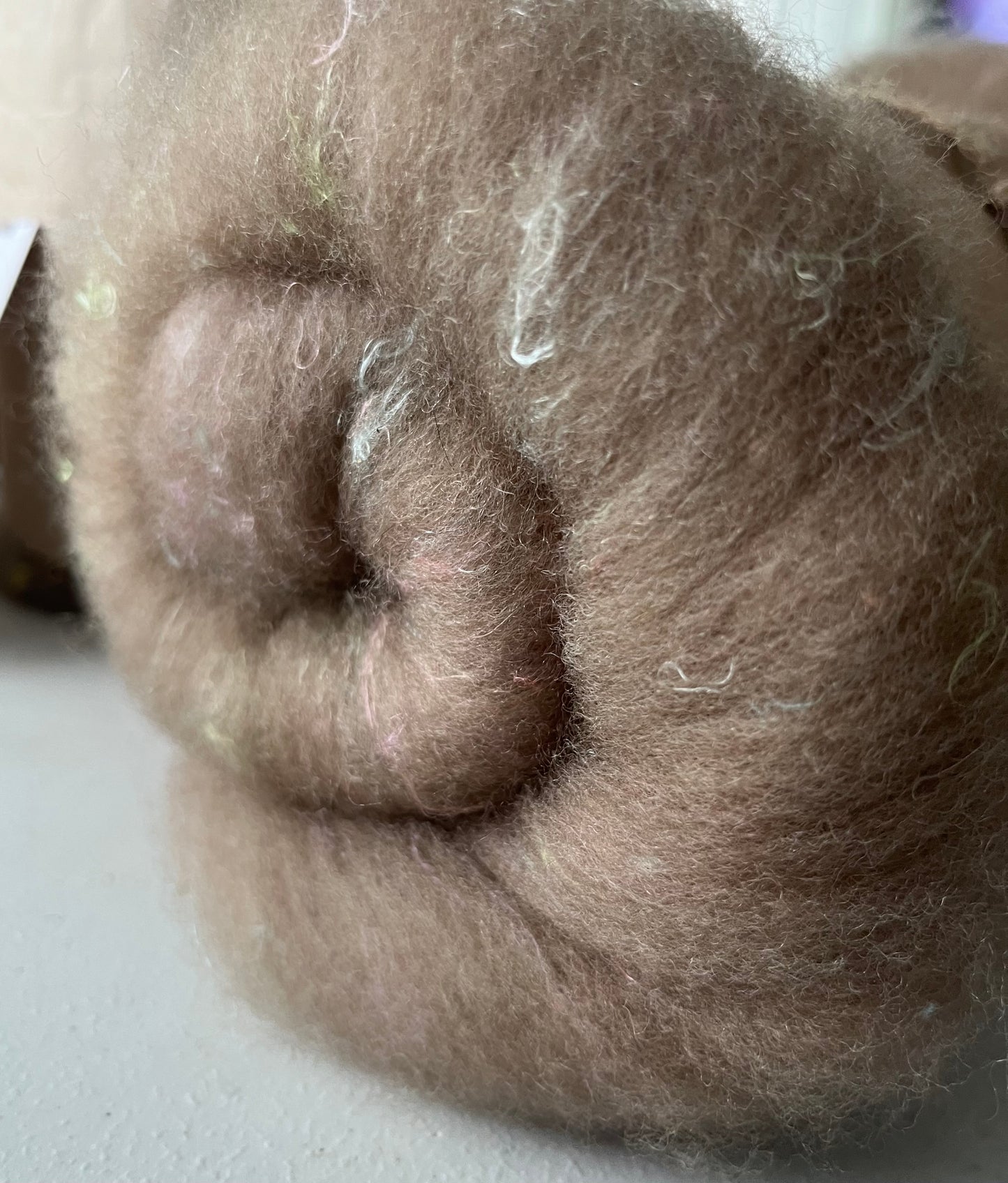 Natural Light Brown with silk Batt - Hand processed Haunui