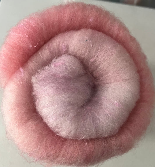 Light to Dark Pink Batt - Hand processed Romney