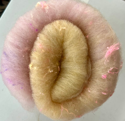 Pink-Yellow Ombre Batt - Hand processed  Rambouillet