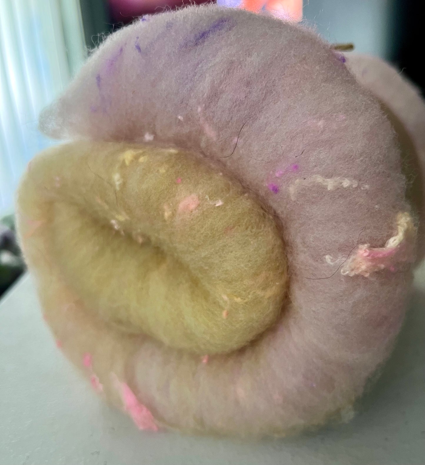 Pink-Yellow Ombre Batt - Hand processed  Rambouillet