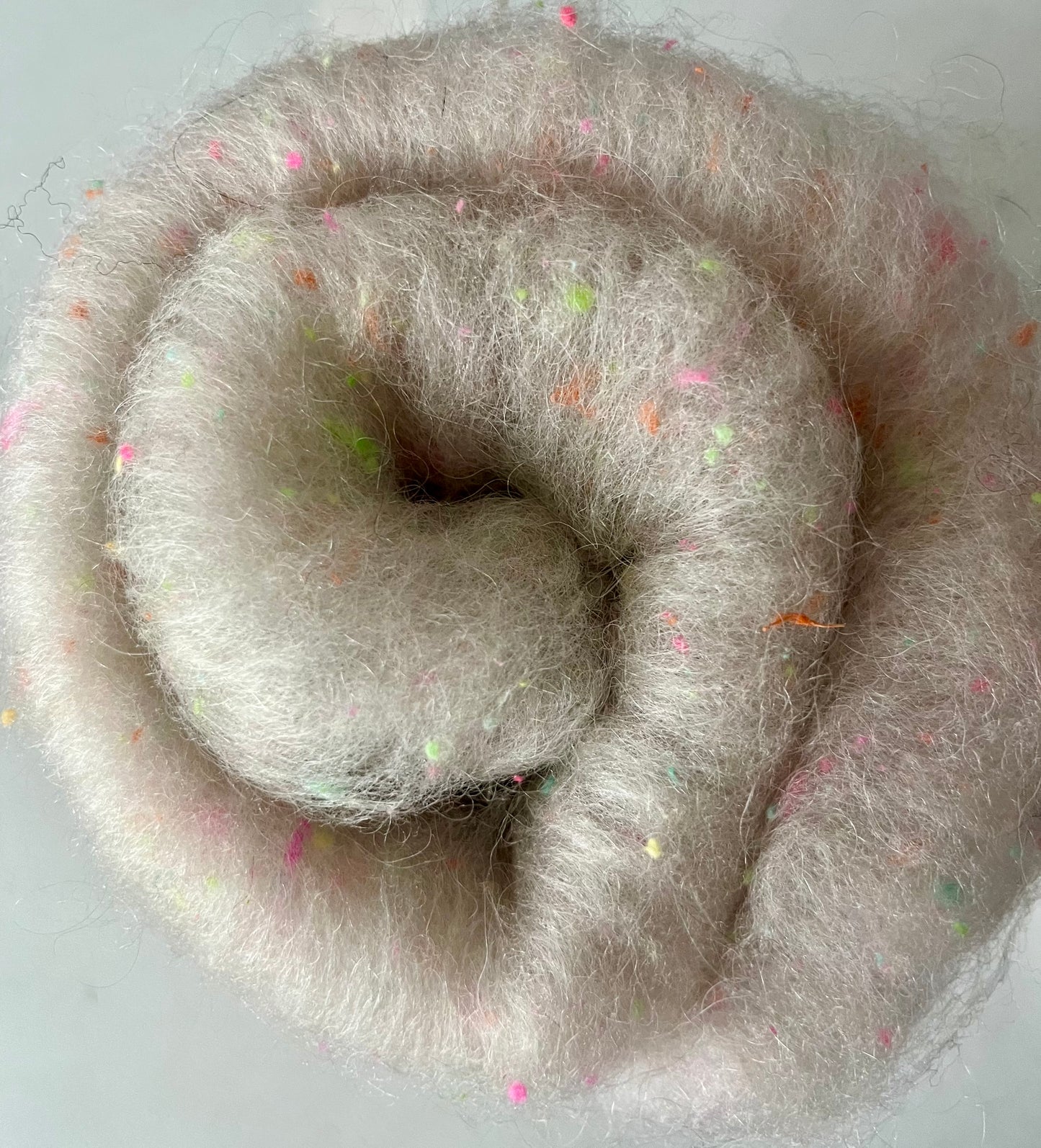 Natural Colour with Neon Silk Neps  Batt - Hand processed Rambouillet and Cotswold