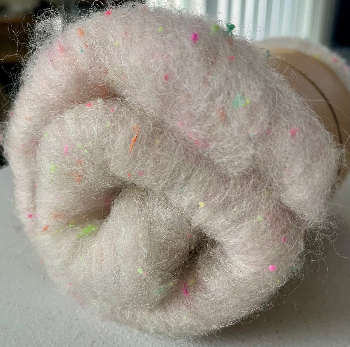Natural Colour with Neon Silk Neps  Batt - Hand processed Rambouillet and Cotswold