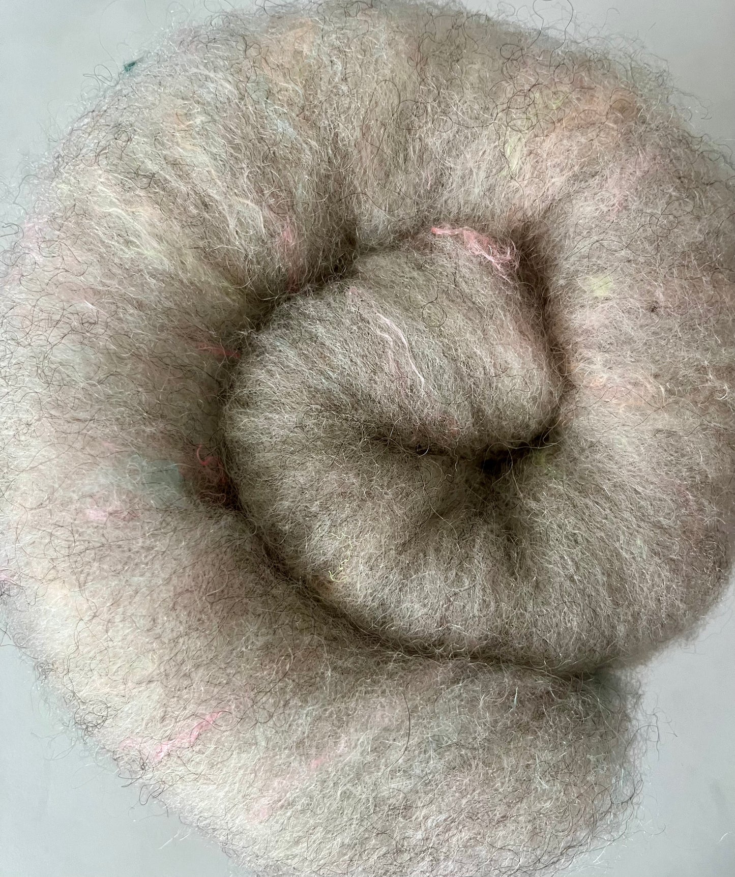 Soft Grey with Silk  Batt - Hand processed Rambouillet and Cotswold