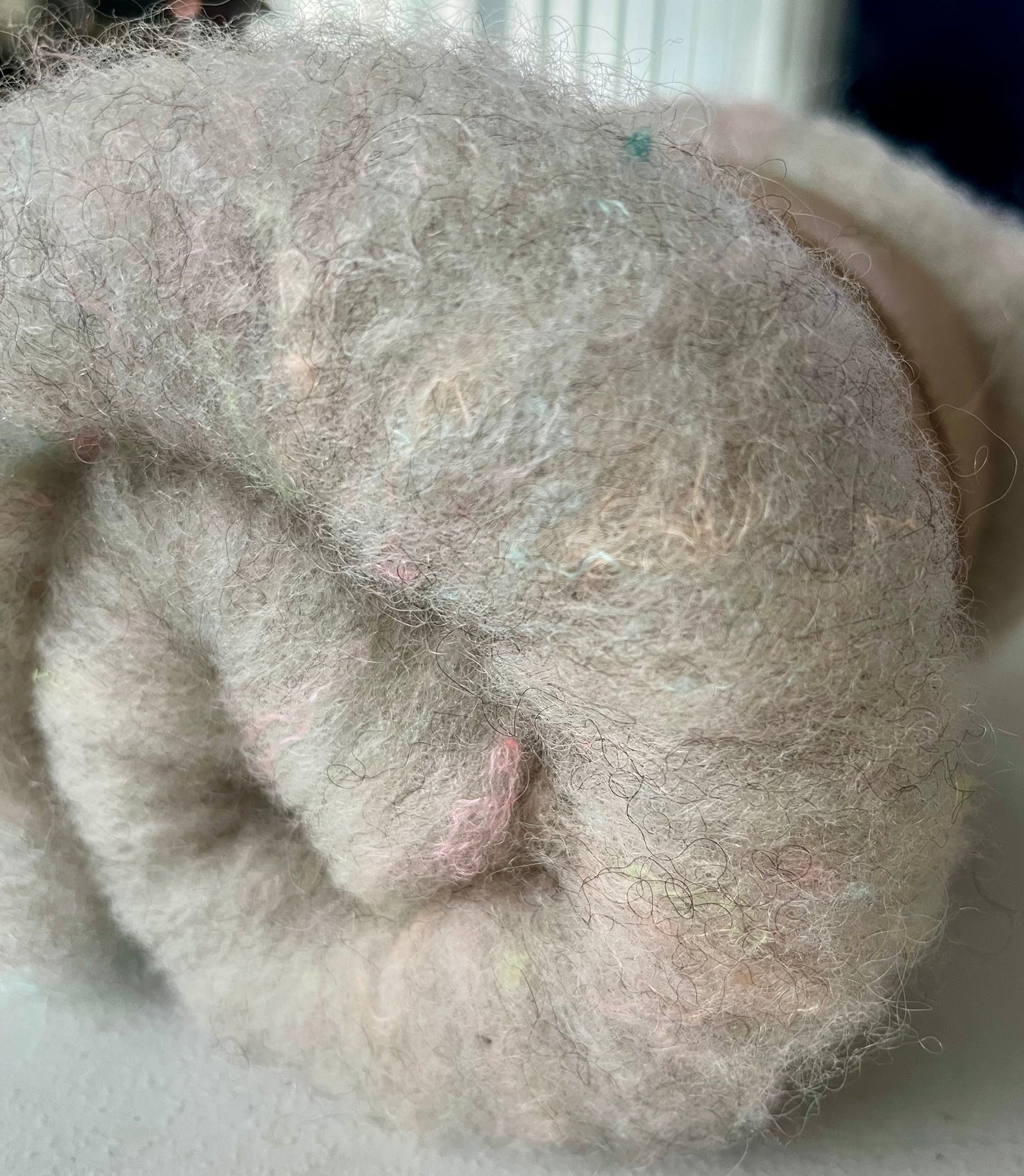 Soft Grey with Silk  Batt - Hand processed Rambouillet and Cotswold