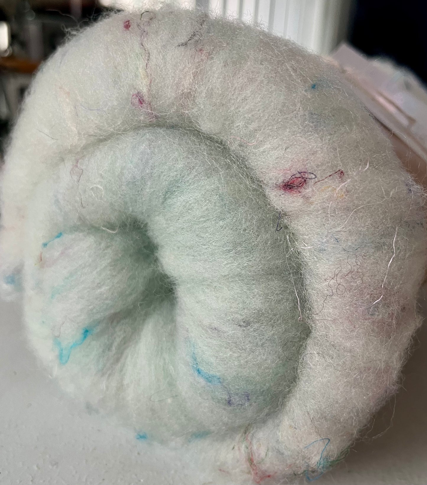 Light Turquoise - White Ombre Batt - Hand processed Romney
