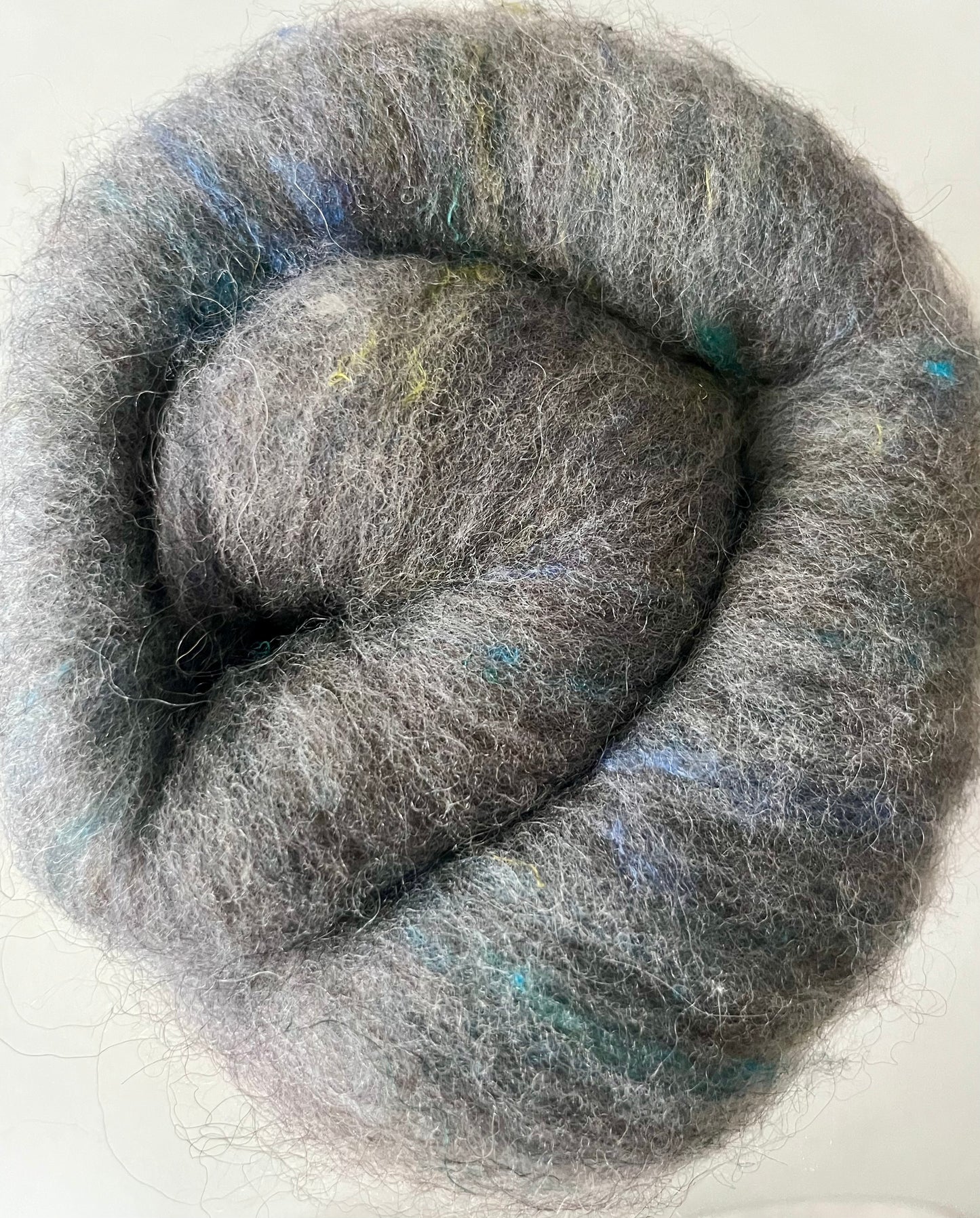 Natural Grey with Silk Threads Batt - Hand processed Cotswold and Rambouillet