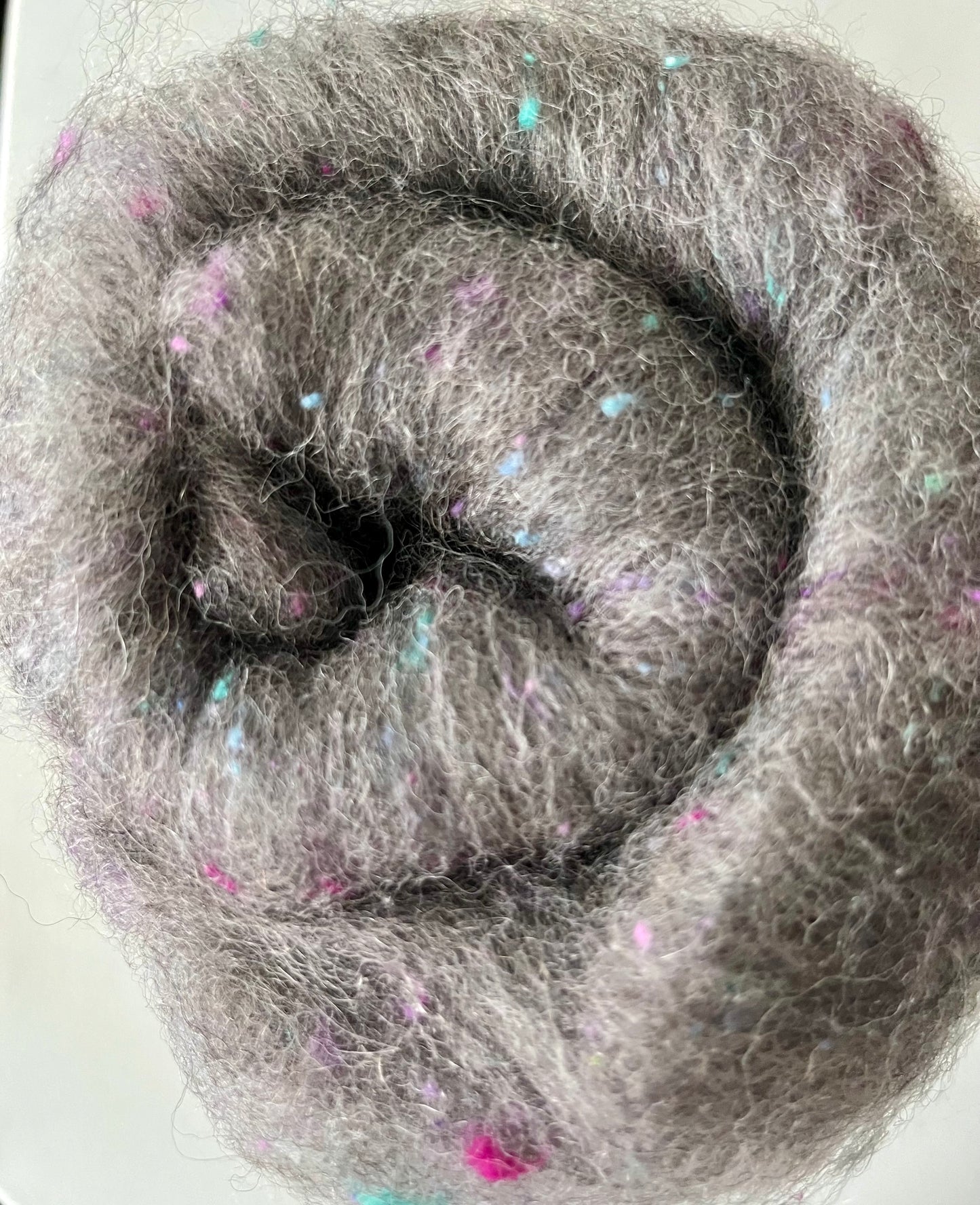 Natural Grey with Silk Neps  Batt - Hand processed Alpaca and Rambouillet