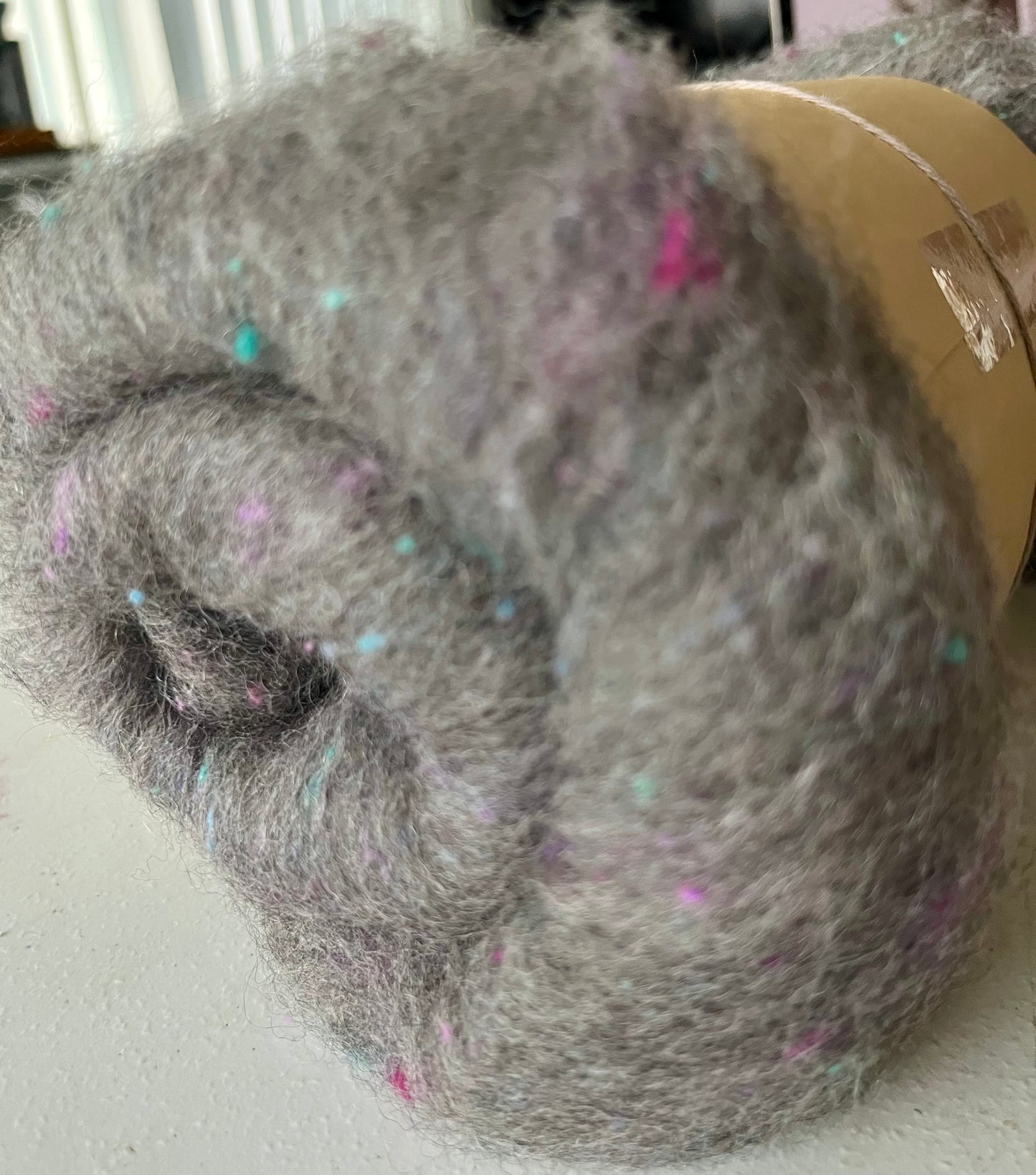 Natural Grey with Silk Neps  Batt - Hand processed Alpaca and Rambouillet