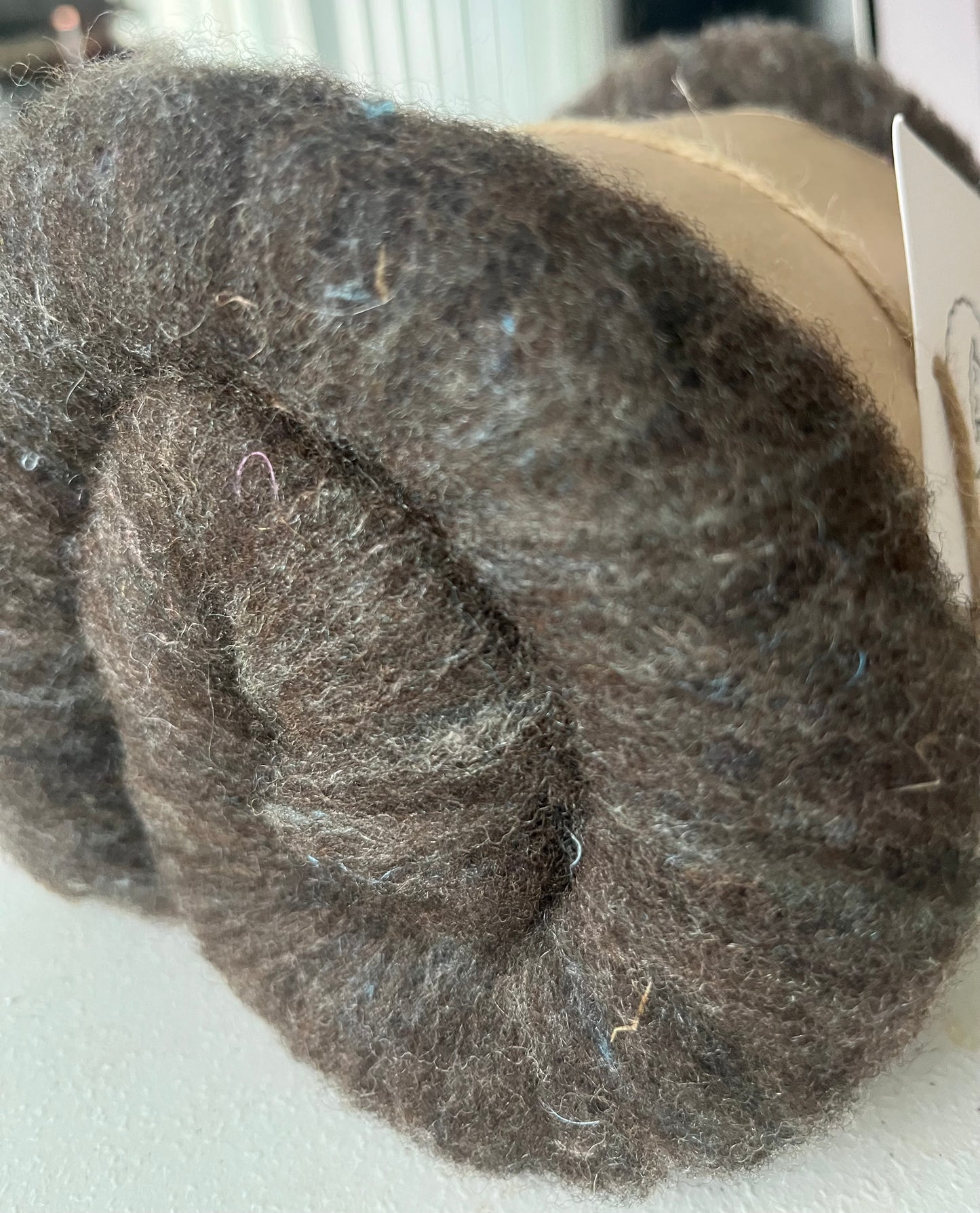 Natural Brown with Silk Threads Batt - Hand processed Rambouillet