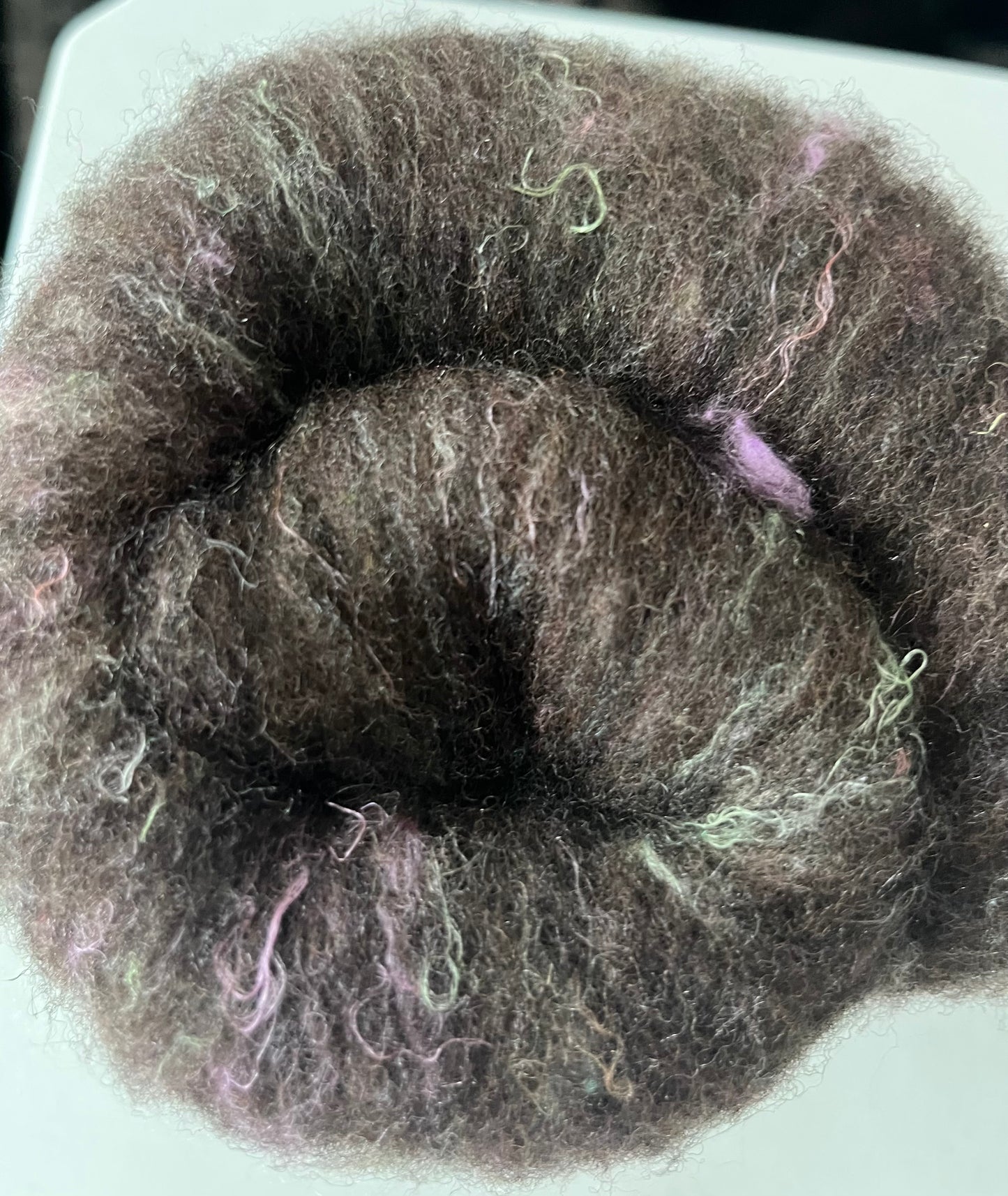 Natural Brown with Silk Threads Batt - Hand processed Rambouillet