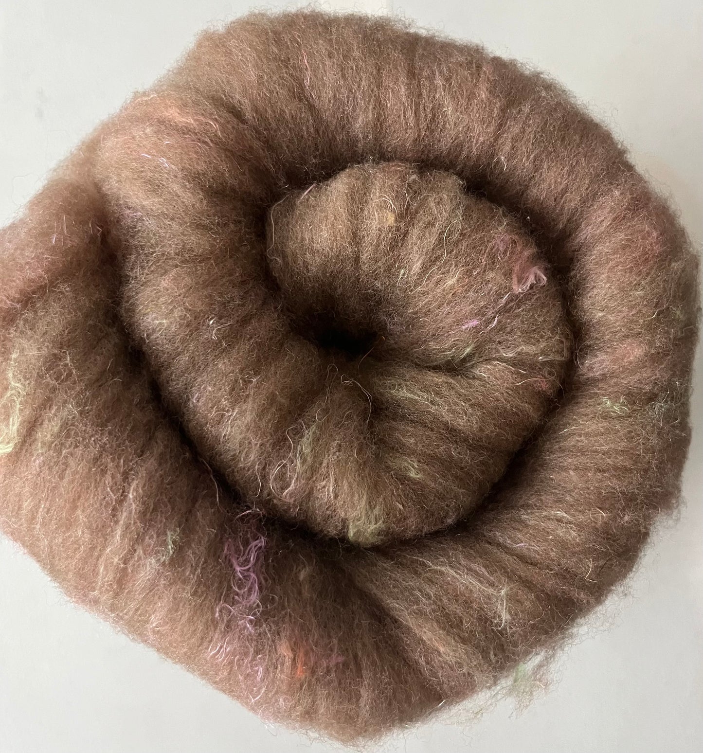 Natural Caramel with Silk Threads Batt - Hand processed Merino