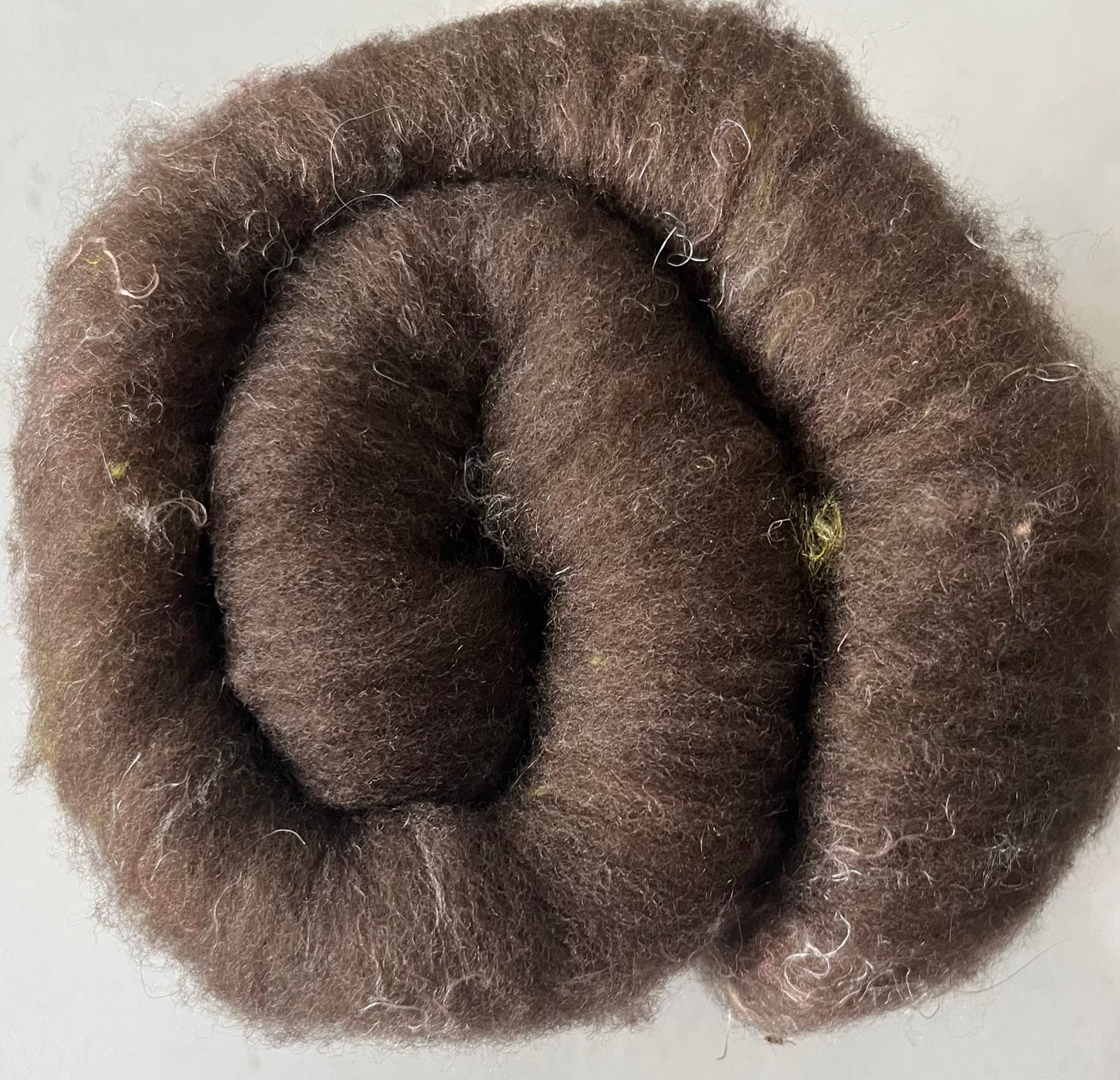 Natural Brown with Silk Threads Batt - Hand processed Merino