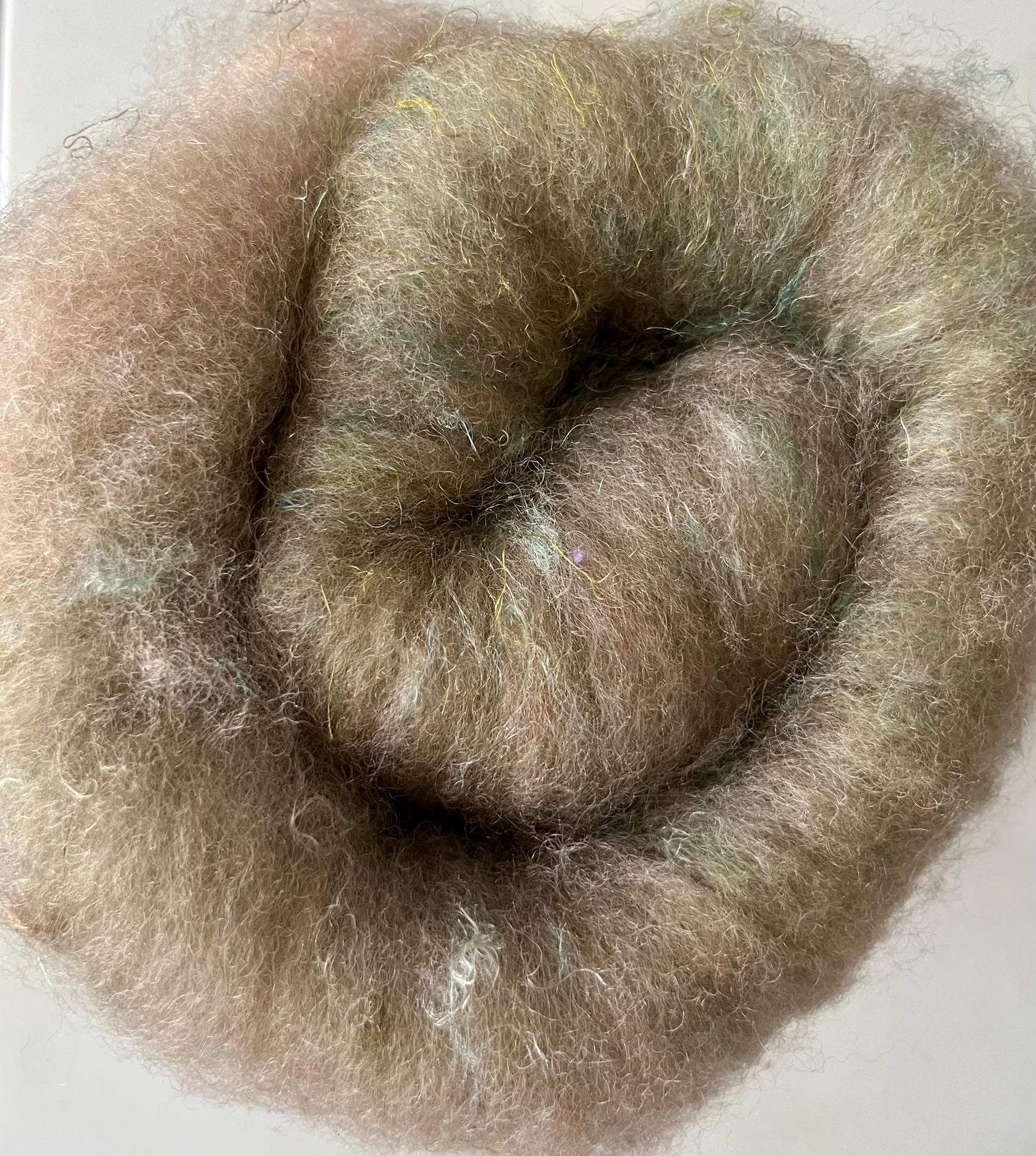 Natural Oatmeal with Silk Threads Batt - Hand processed Bond