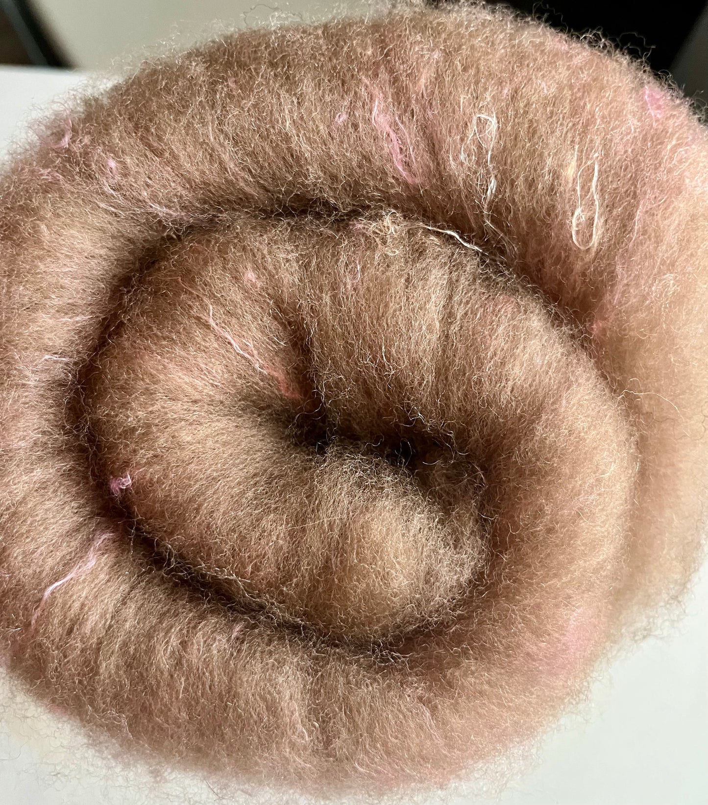 Natural Light Brown with silk  Batt - Hand processed Haunui